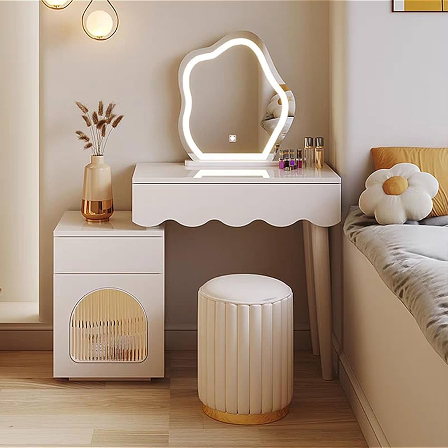 Amazon｜ドレッサー 白 ライト付きミラー付き 明るさ調節可能 化粧台