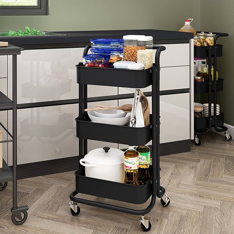 Amazon.co.jp: 収納カート キッチンワゴン キャスター付き 三段 耐荷重