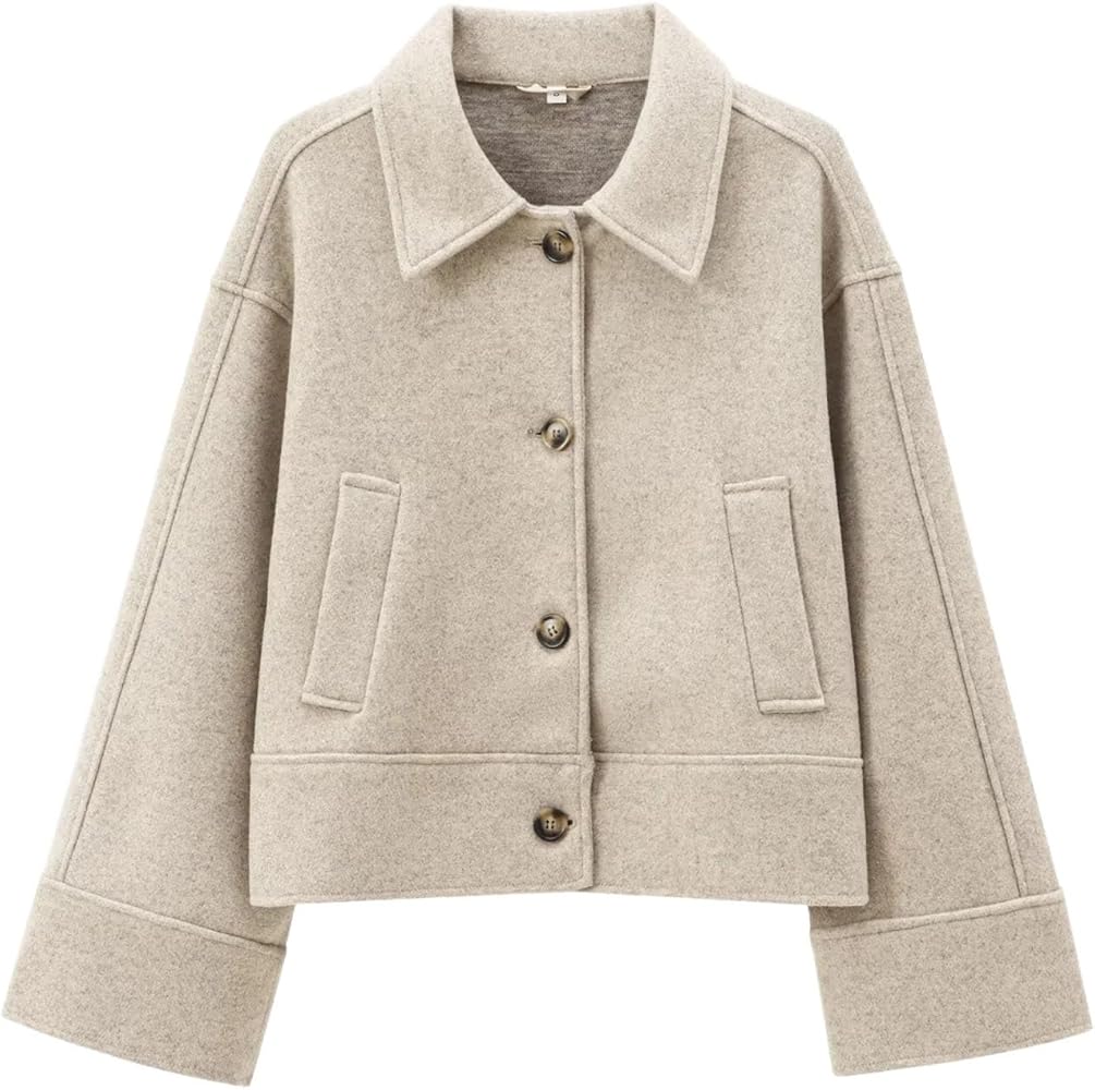 Amazon.com: Womens Wool Short Button Jacket Lapel Solid Color
