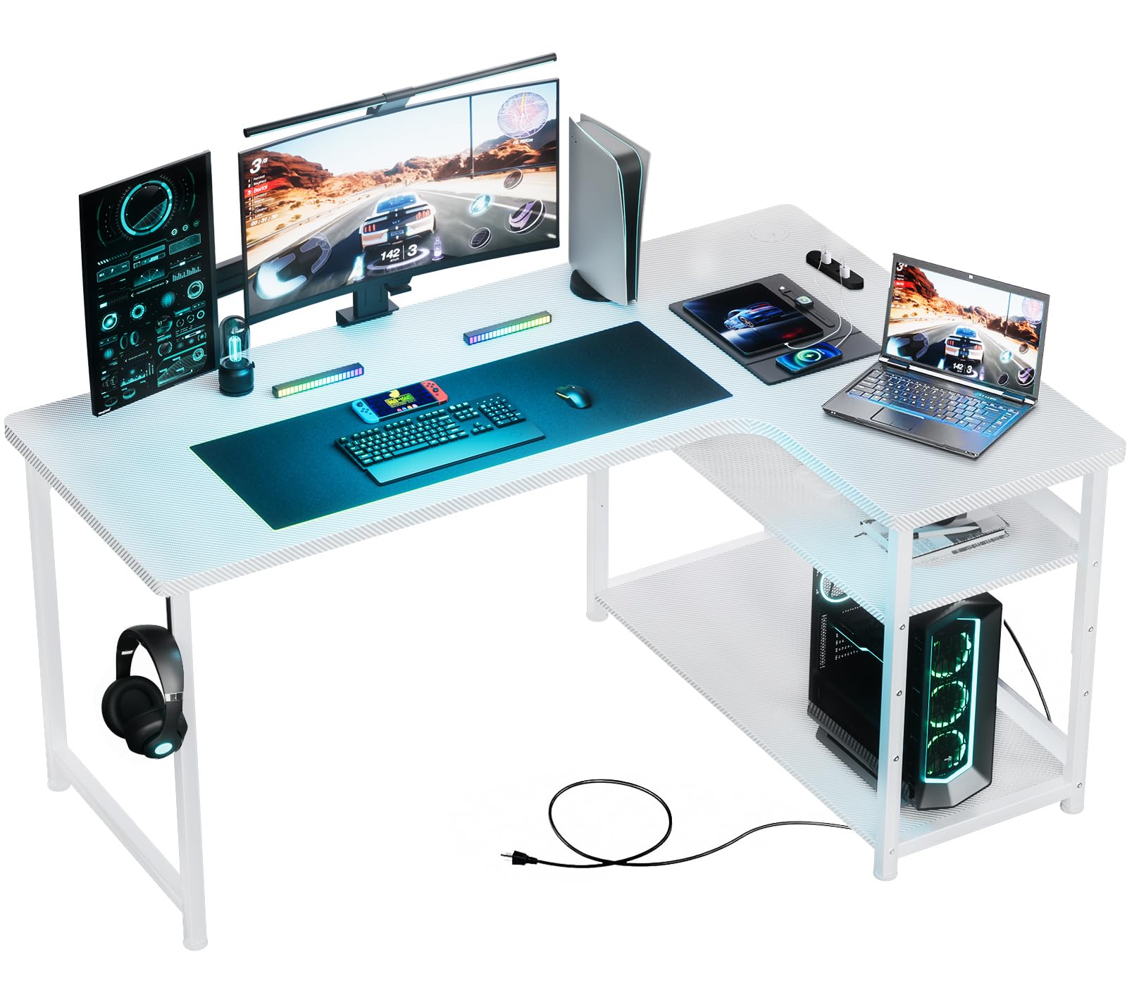 Amazon.co.jp: ゲーミングデスク パソコンデスク L字 カーボン調