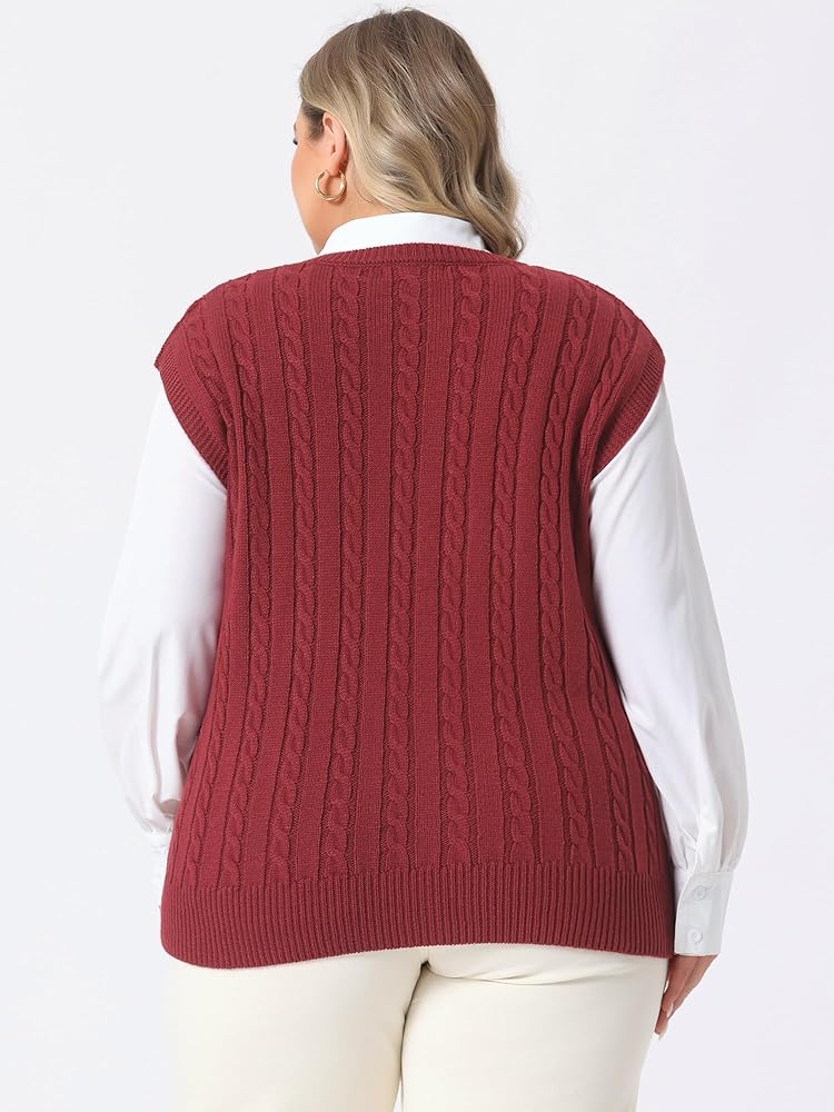 Agnes Orinda Women's Sweater Vests Plus Size V Neck Sleeveless