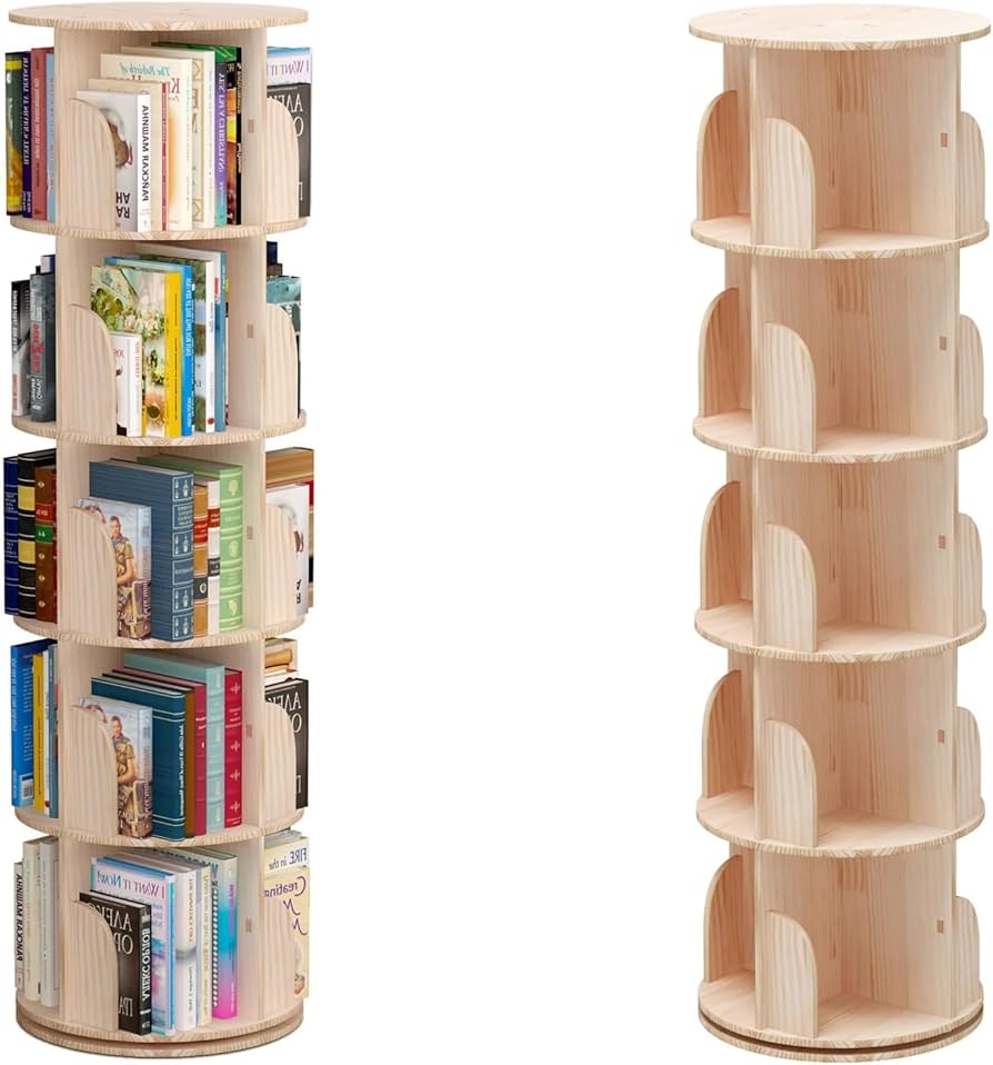 Amazon｜天然木シリーズ 回転式本棚 木製 3-5段 ラック 回る 子供