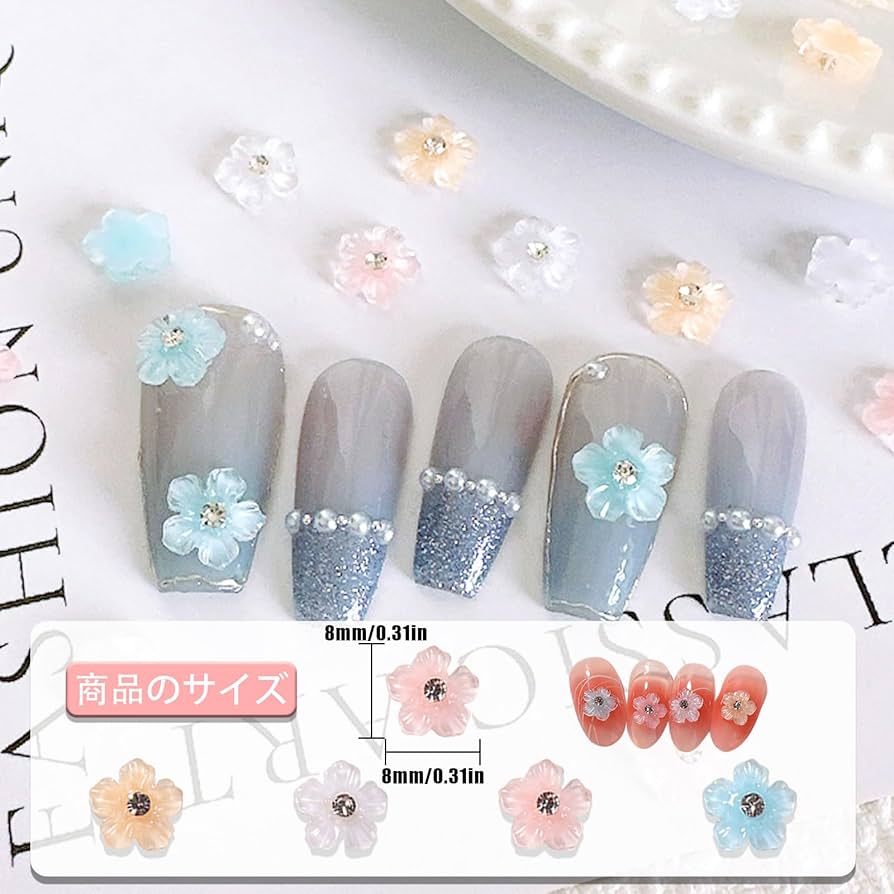 Amazon | ネイルパーツ 花 60個入り 3D 立体 お花パーツ 樹脂 可愛い