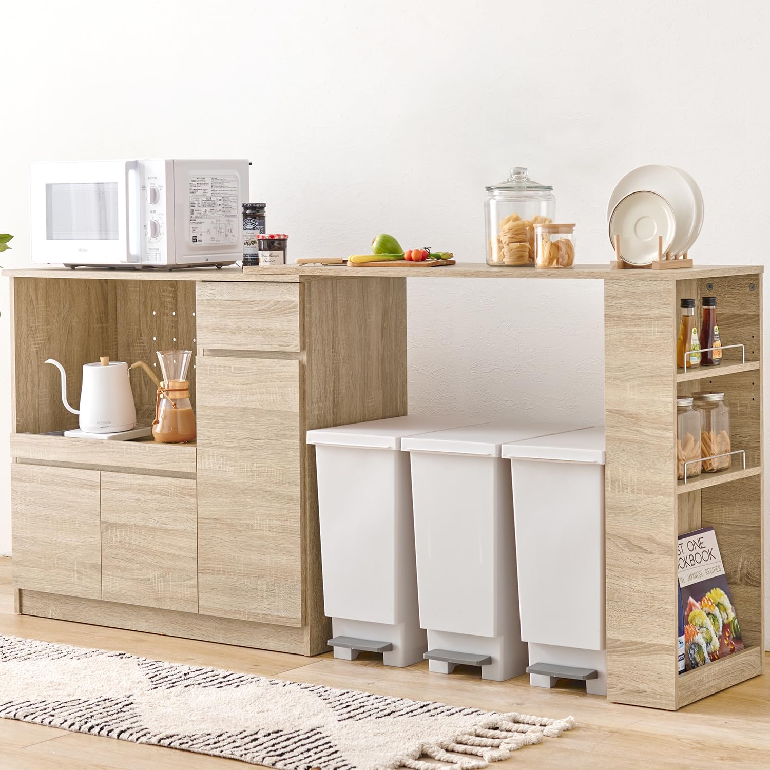 Amazon.co.jp: 萩原 キッチンカウンター 伸縮式 食器棚 レンジ台 【 幅