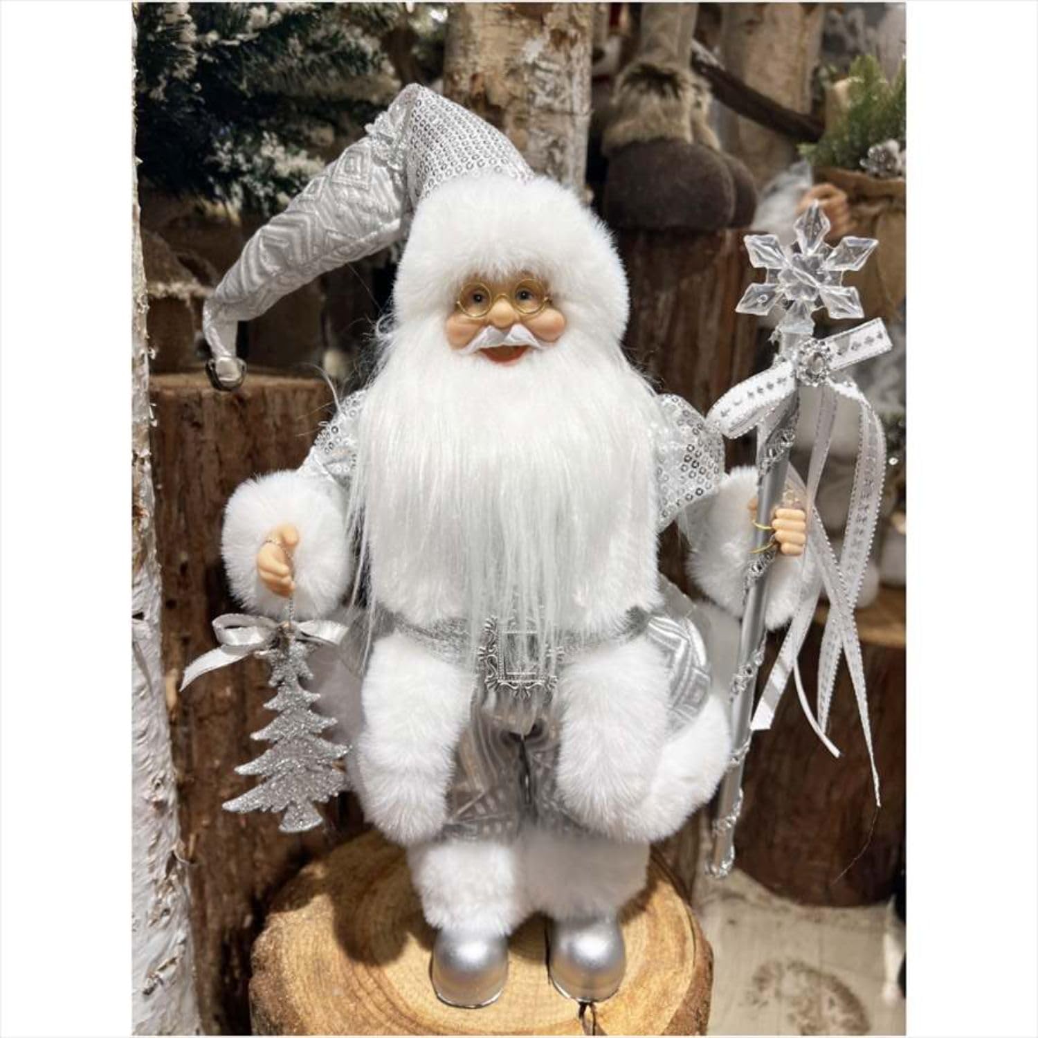 Amazon | クリスマス 【 サンタクロース シルバー 32cm 】 サンタ 人形