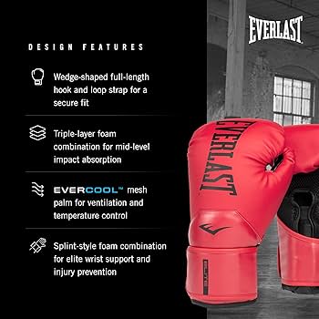 Amazon | Everlast Elite 2 Boxing Gloves (Red, 16oz) | Everlast