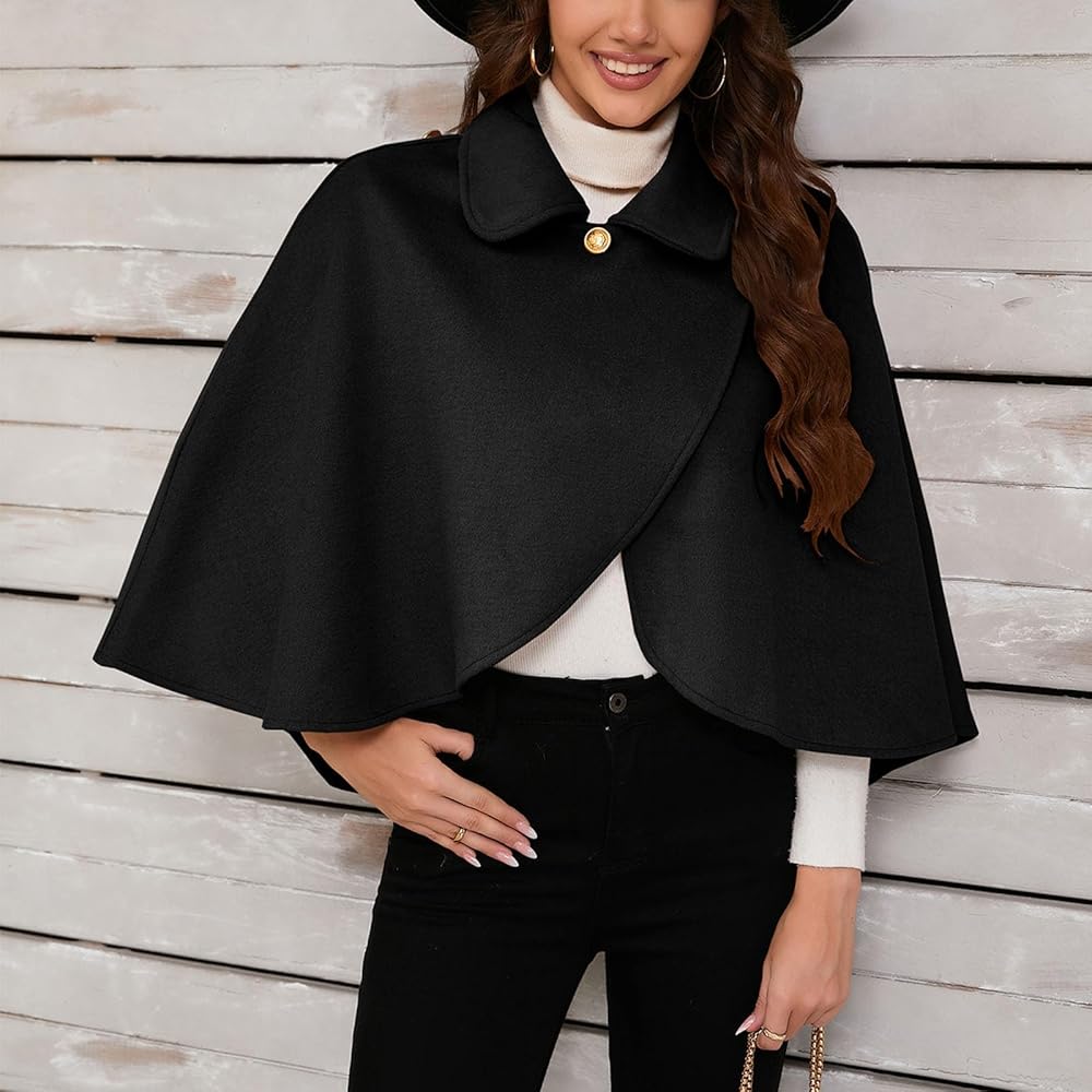 Amazon.com: Women's Wool Blend Cropped Cape Cover Up Jacket Lapel