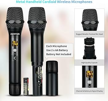 Amazon.com: ZERFUN Pro Wireless Microphone System 4 Channel, UHF