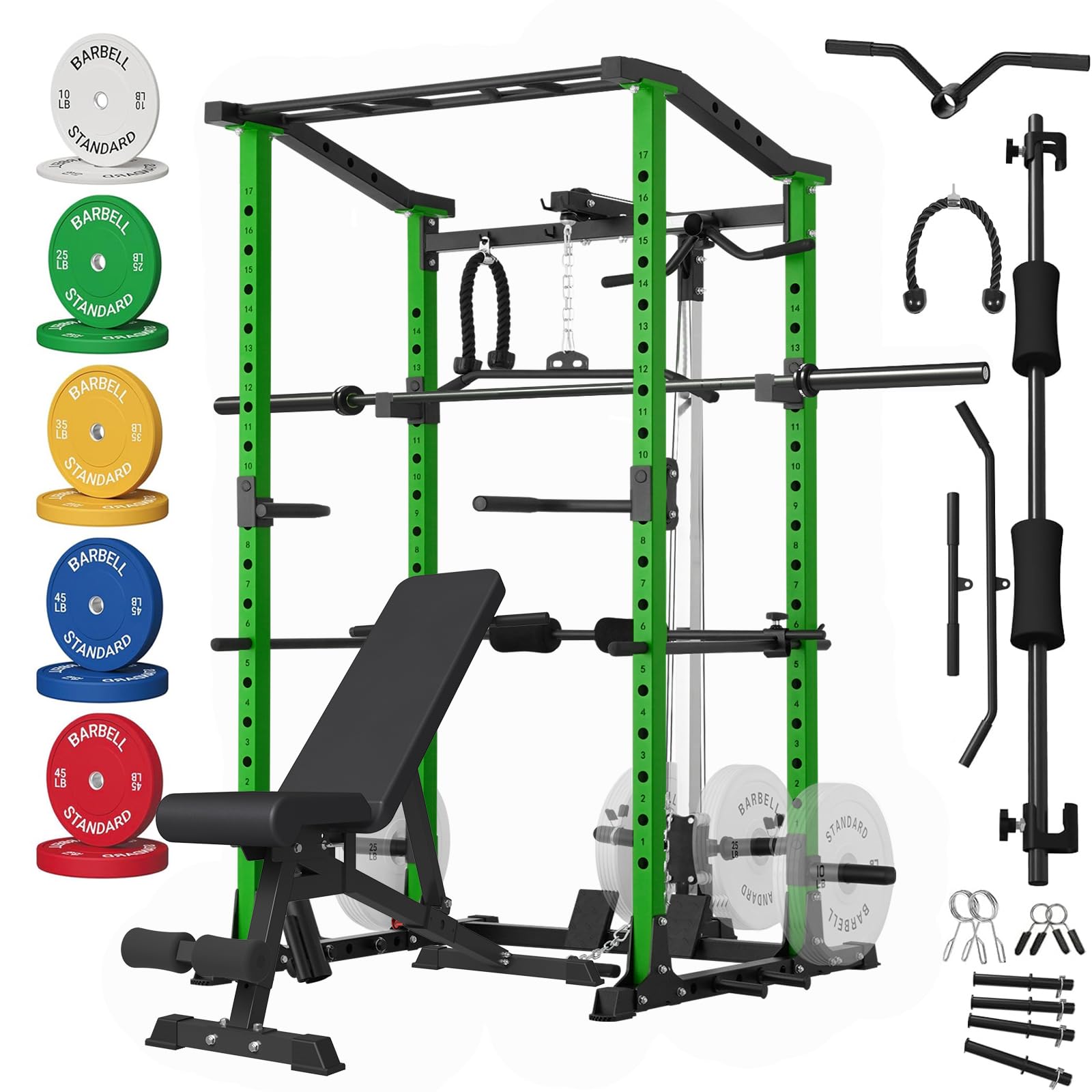 ホームジム一式】スタック付パワーラック/ベンチ/シャフト/プレート