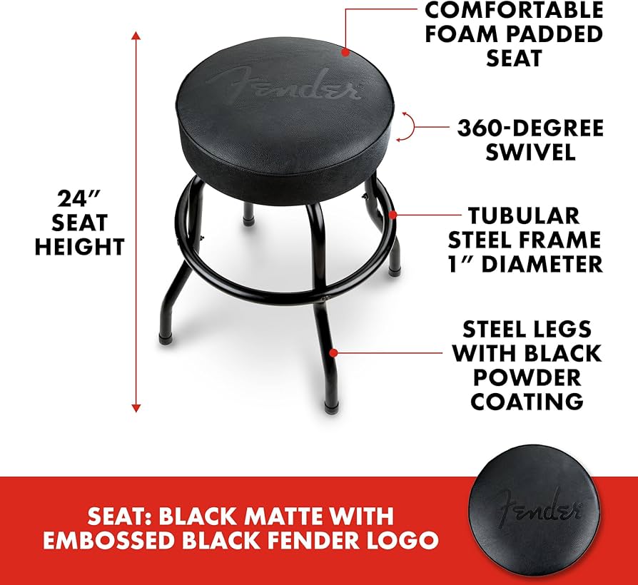 Amazon.com: Fender Embossed Black Logo Swivel Barstool, Great