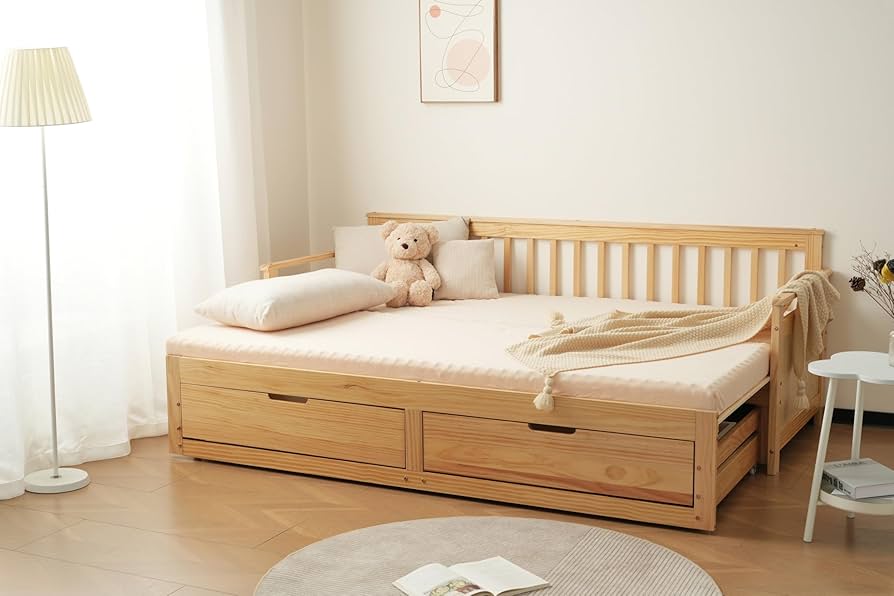 Amazon｜ソファベッド ディベッド 伸長式ベッド 木製 引き出し付き