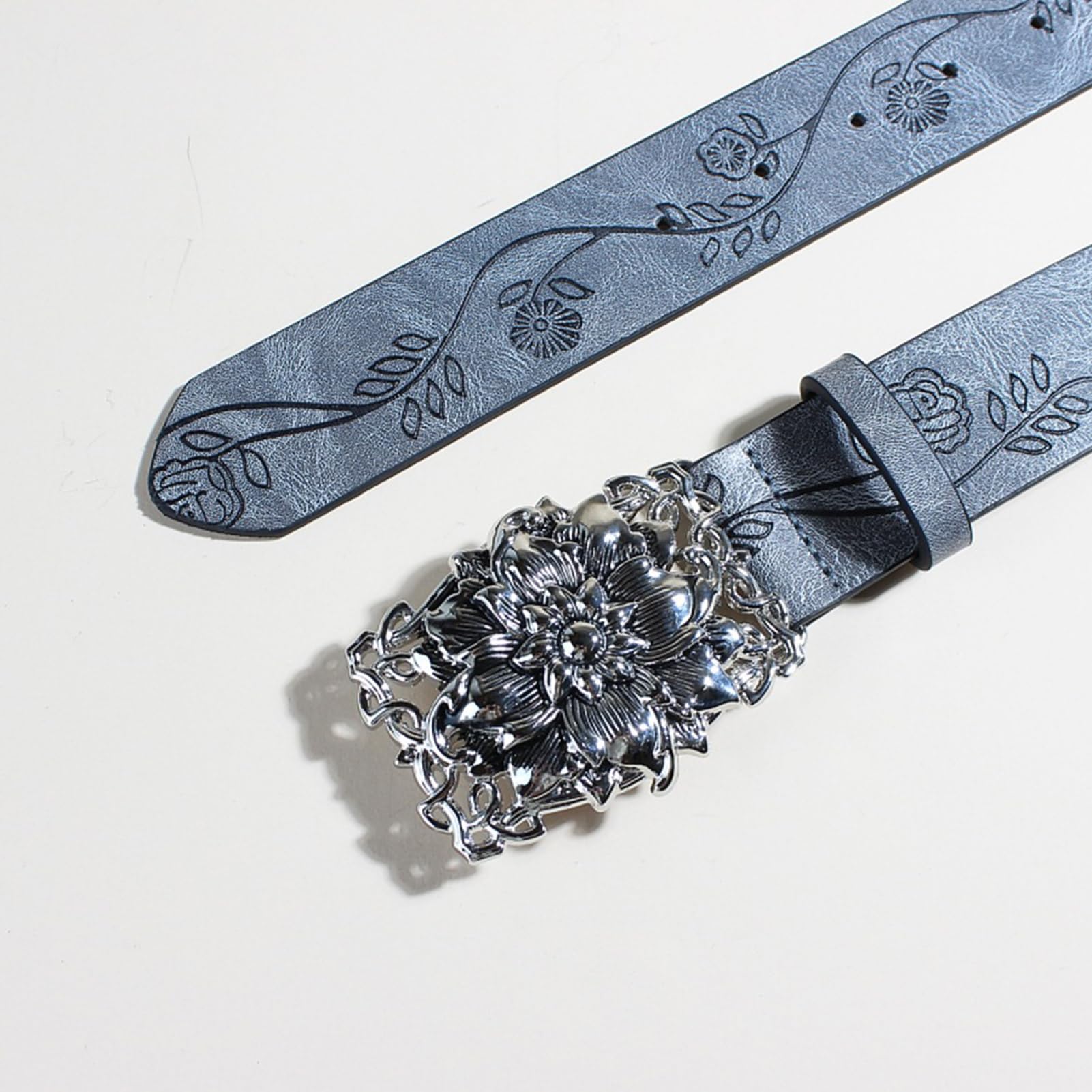 Amazon.co.jp: レザーベルト薔薇の花と葉の型押しストラップ幅3.8cm