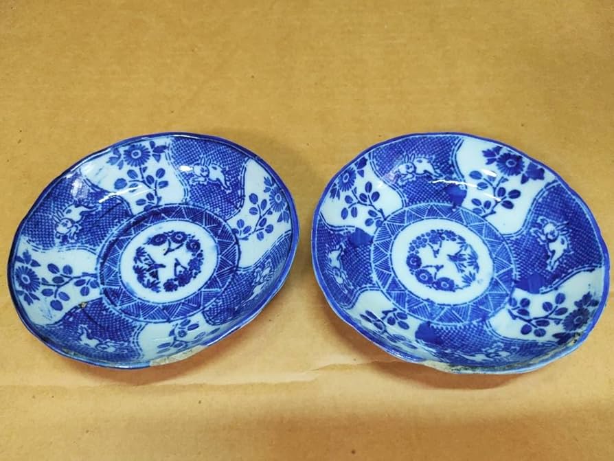 Amazon.co.jp: 印判膾皿 2客 古伊万里 なます皿 印判 伊万里焼 印判手