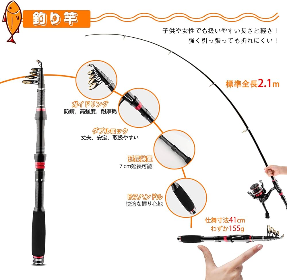 Amazon | 釣りセット 2.1m 釣り竿セット 日本語入門ガイド付き