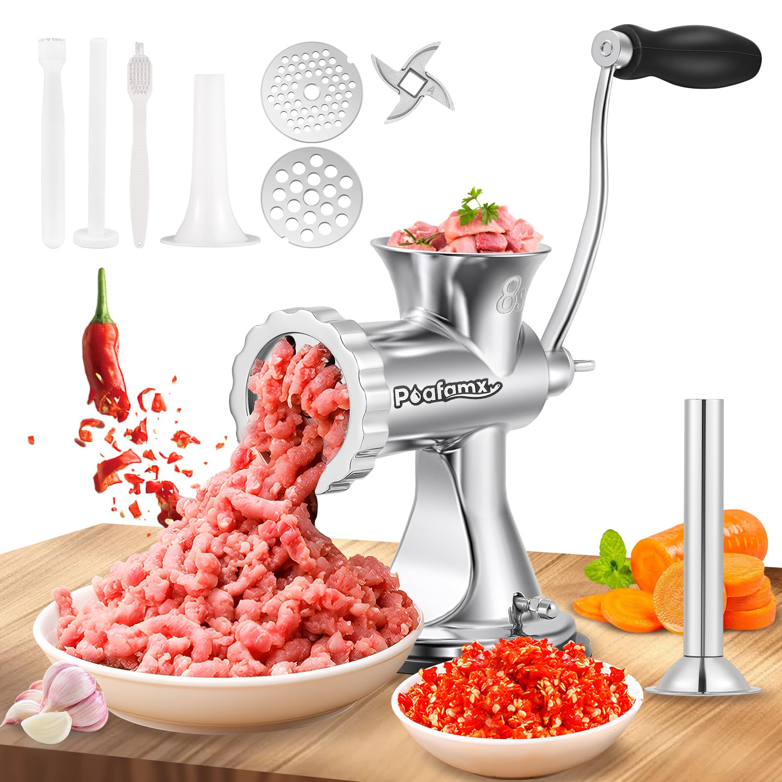 Amazon | Poafamx 手動ミンサー 4.5mm/8mm2枚ブレード付き ミンチ機