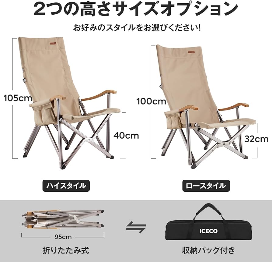 Amazon.co.jp: ICECO アウトドアチェア 耐荷重285KG・1600D座面・A7075