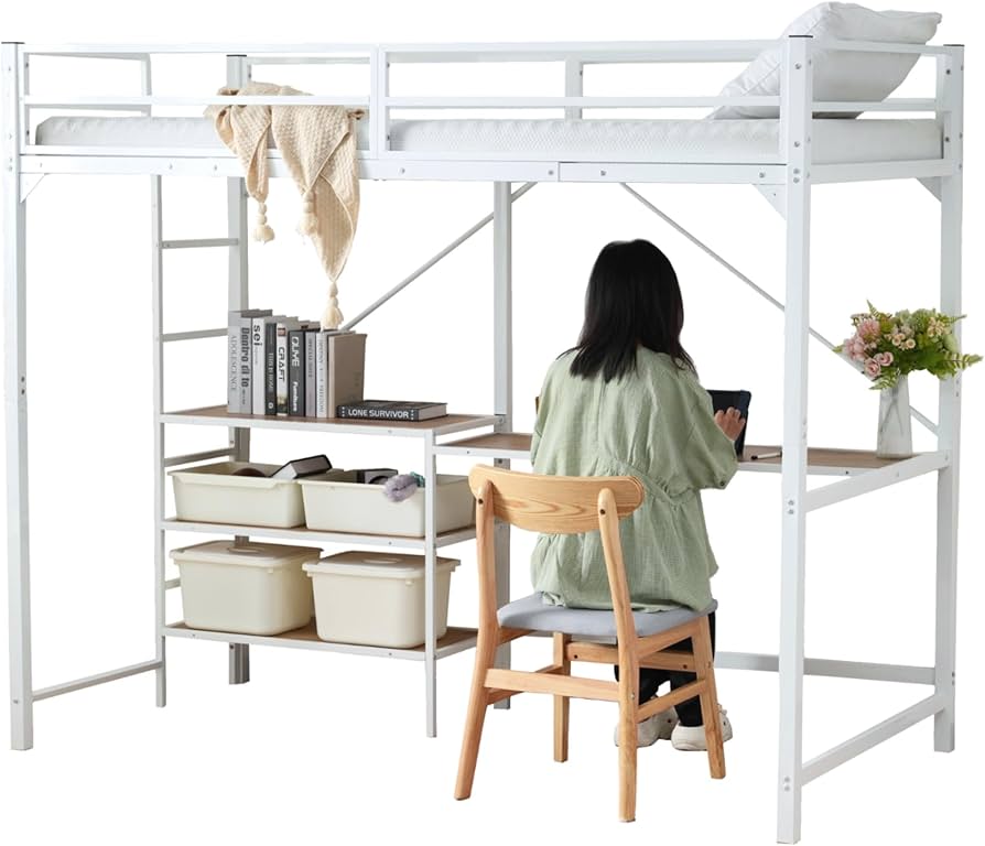 Amazon｜OSLEEP ロフトベッド スチール製 ハイタイプ 高さ170cm デスク