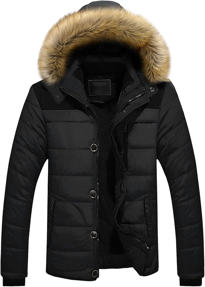 Amazon.com: Qolkmuiy-GJ Men's Winter Jacket Faux Fur Removable