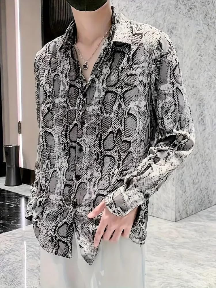 Amazon.co.jp: 【sh-110-L】 パイソン柄長袖シャツ グレー 110 蛇柄