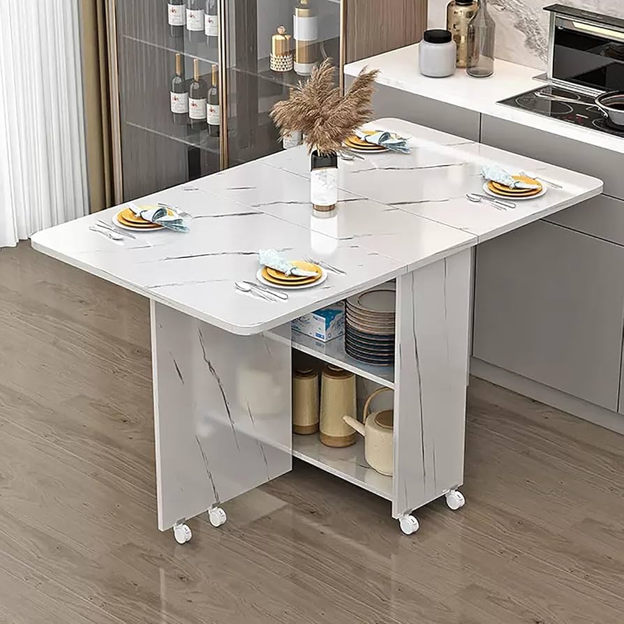 Amazon｜キャスター付き折りたたみダイニングテーブル 格納式