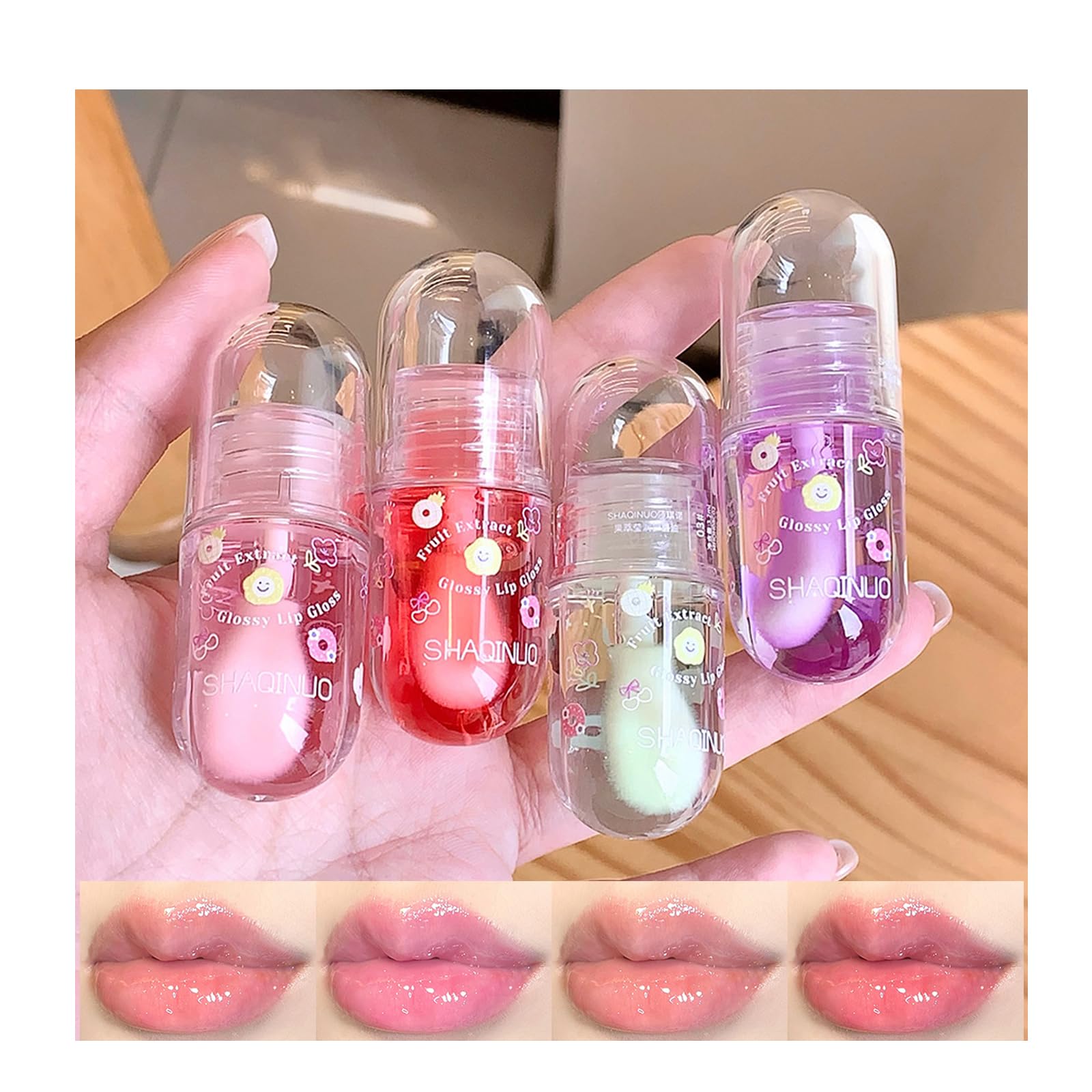 Amazon.com : DENESTUP 4 Pcs Lip Gloss Oil Set, Fruit Flavored Lip