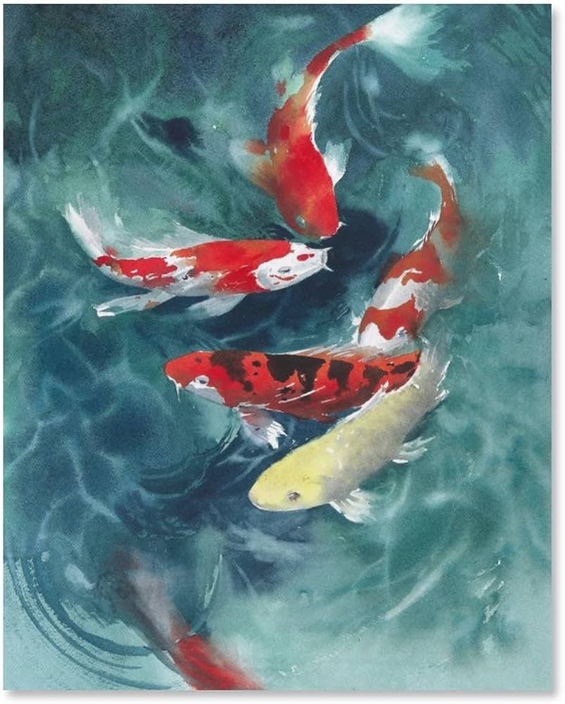 Amazon.co.jp: 絵画 幸運の鯉の水彩画インテリア 絵画 リアルな水彩画