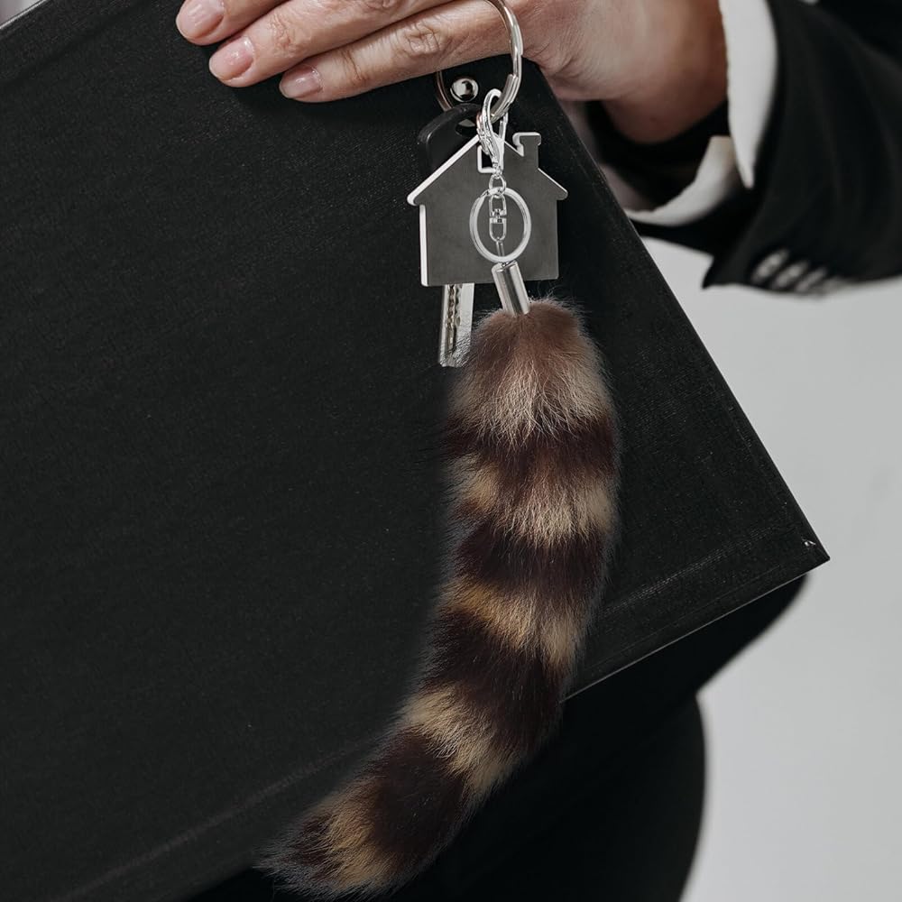 AOKWAWALIY Raccoon Tail Keychain Faux Fur Bag Charm Handbag