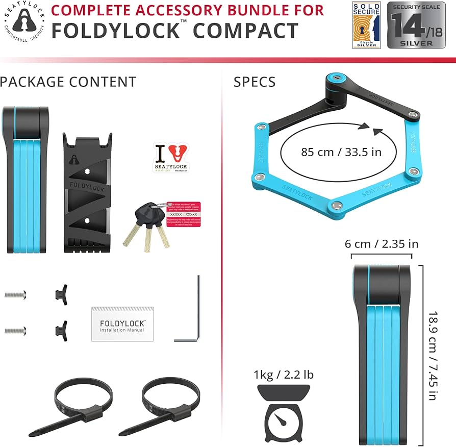 Amazon.com : Seatylock FoldyLock Compact Folding Bike Lock - Award