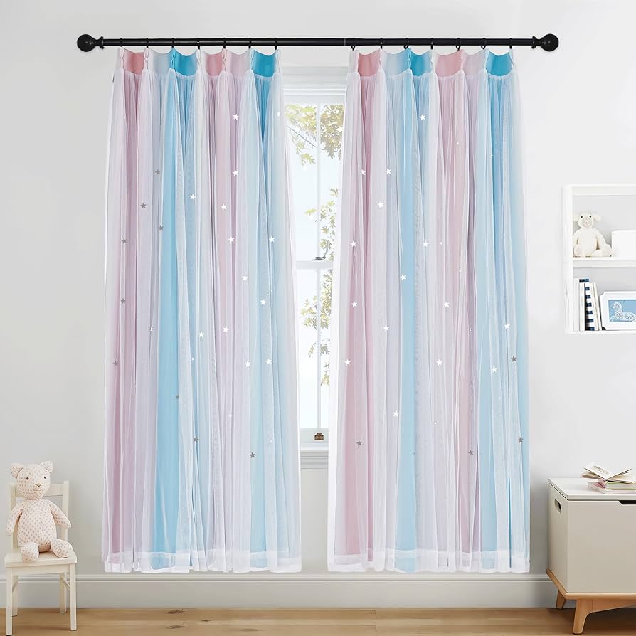 レースカーテン＋虹色グラデーションドレープカーテンの2組セット星型