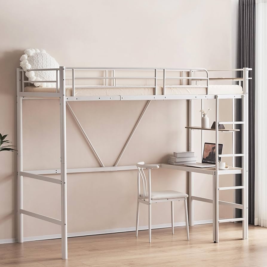 Amazon｜ロフトベッド 机付き パイプベッド シングル 木 デスク付き