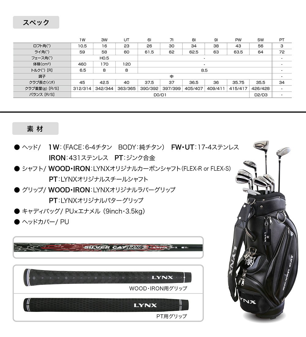 Amazon.co.jp: LYNX(リンクス) クラブセット SILVER CAT RV3 クラブ10