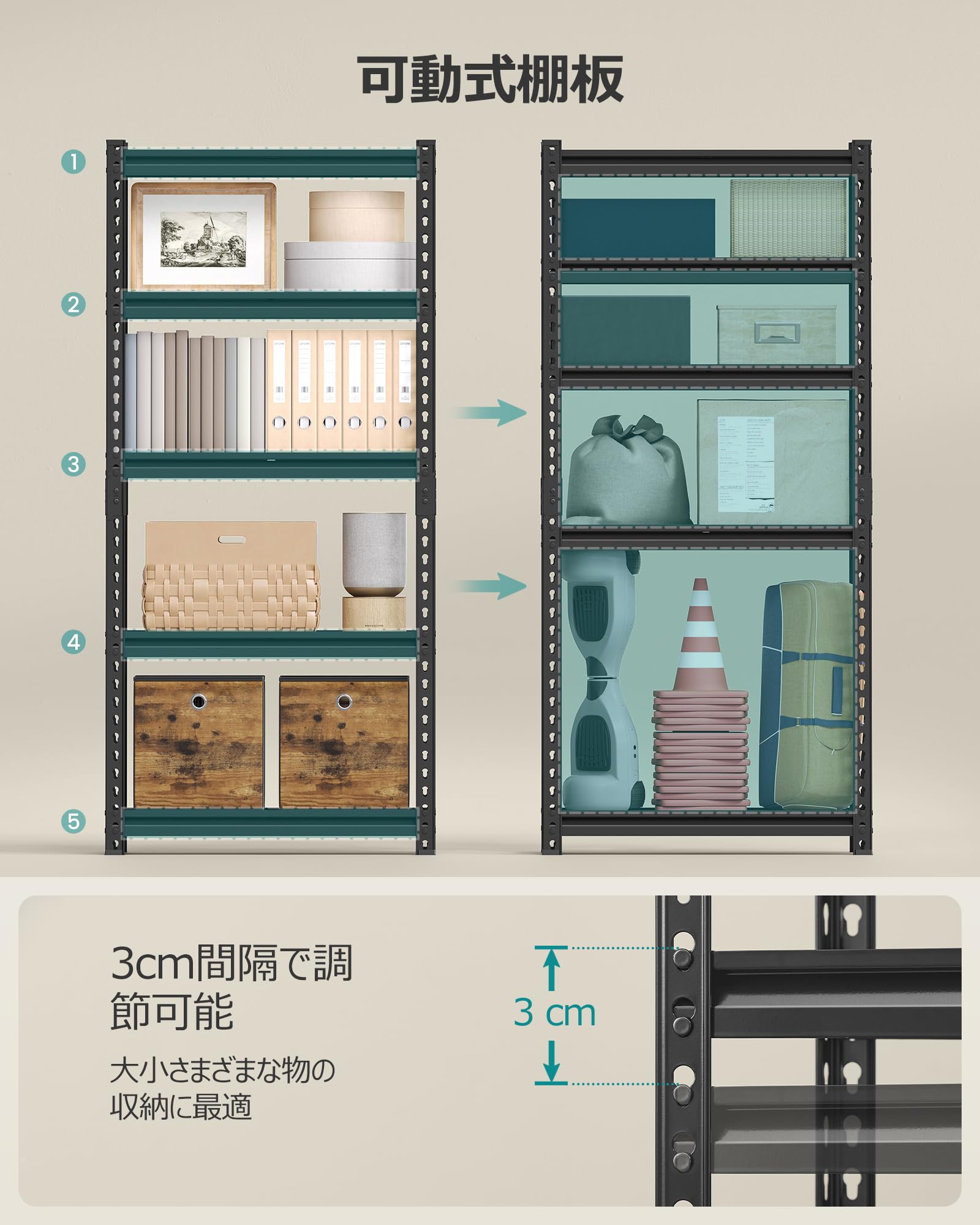 Amazon｜SONGMICS スチールラック 組立簡単 幅90×奥行40×高180cm 5段