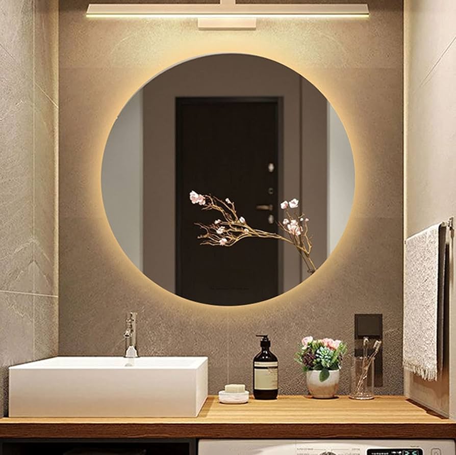 Amazon.co.jp: 洗面所 LED ミラー 浴室鏡 照明付き 丸型直径 50/60 cm