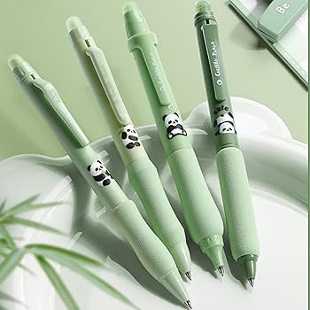 MOZXIRZ 4 Pcs Erasable Gel Pens Cartoon Retractable Cute Panda 0.5