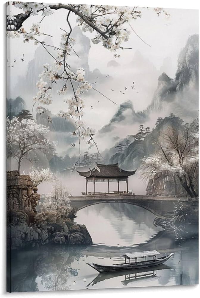 Amazon.co.jp: 絵画 中国風の風景水墨画インテリア 絵画 美しい自然の