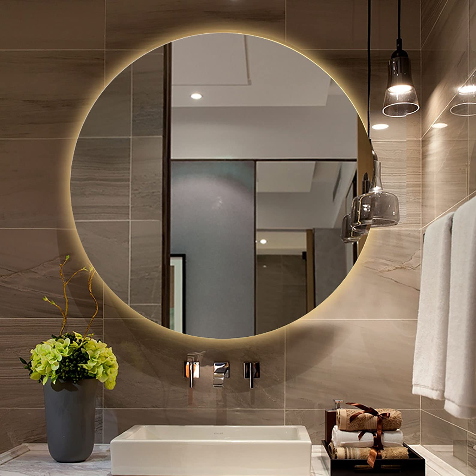 ミラタップ 超大型LEDミラー 壁掛け直径60㎝ ミラタップ 超大型LED