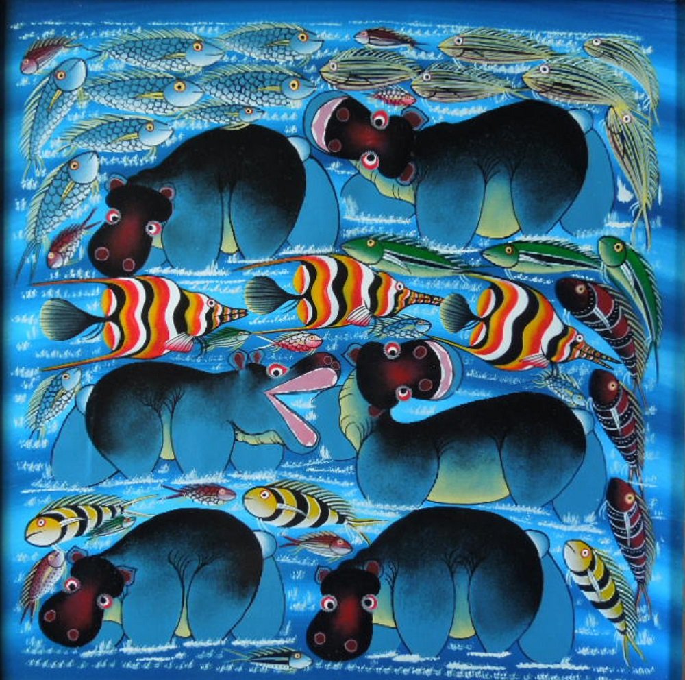 Amazon.co.jp: ティンガティンガ アフリカ ポップアート カバと魚の