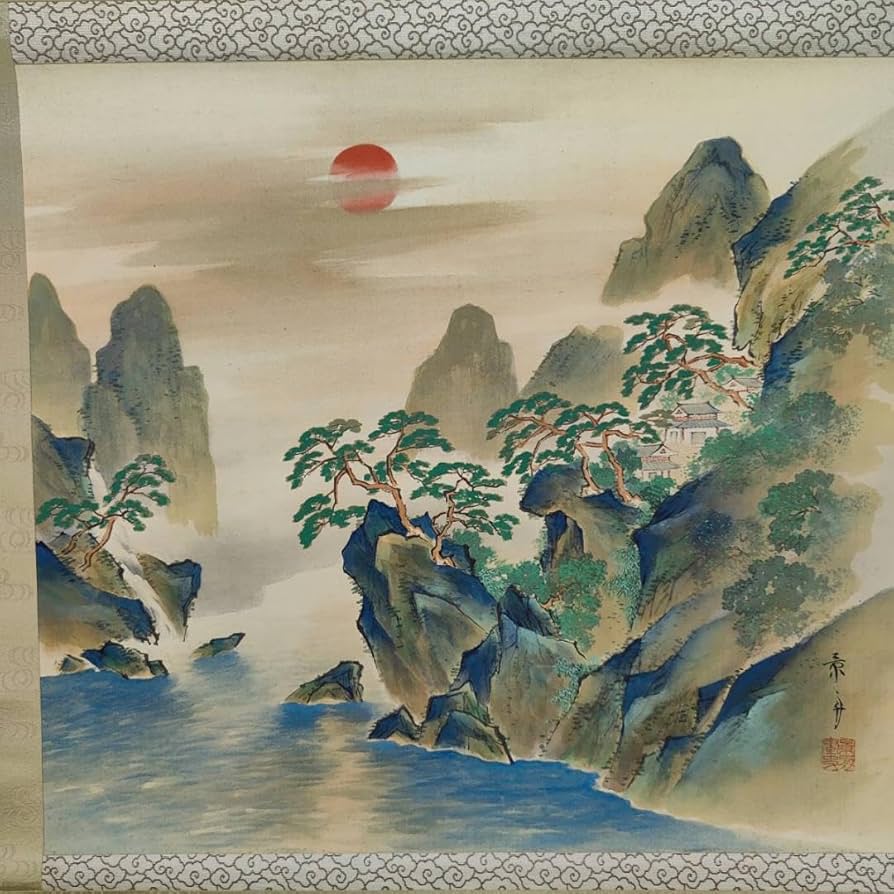 真作/長谷川武岳/達磨図/桐観箱付/布袋屋掛軸HF-55