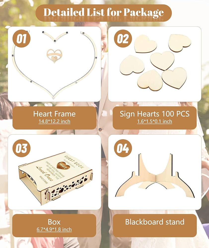Amazon | ハートドロップス 結婚式,100枚の木のハートのゲスト署名