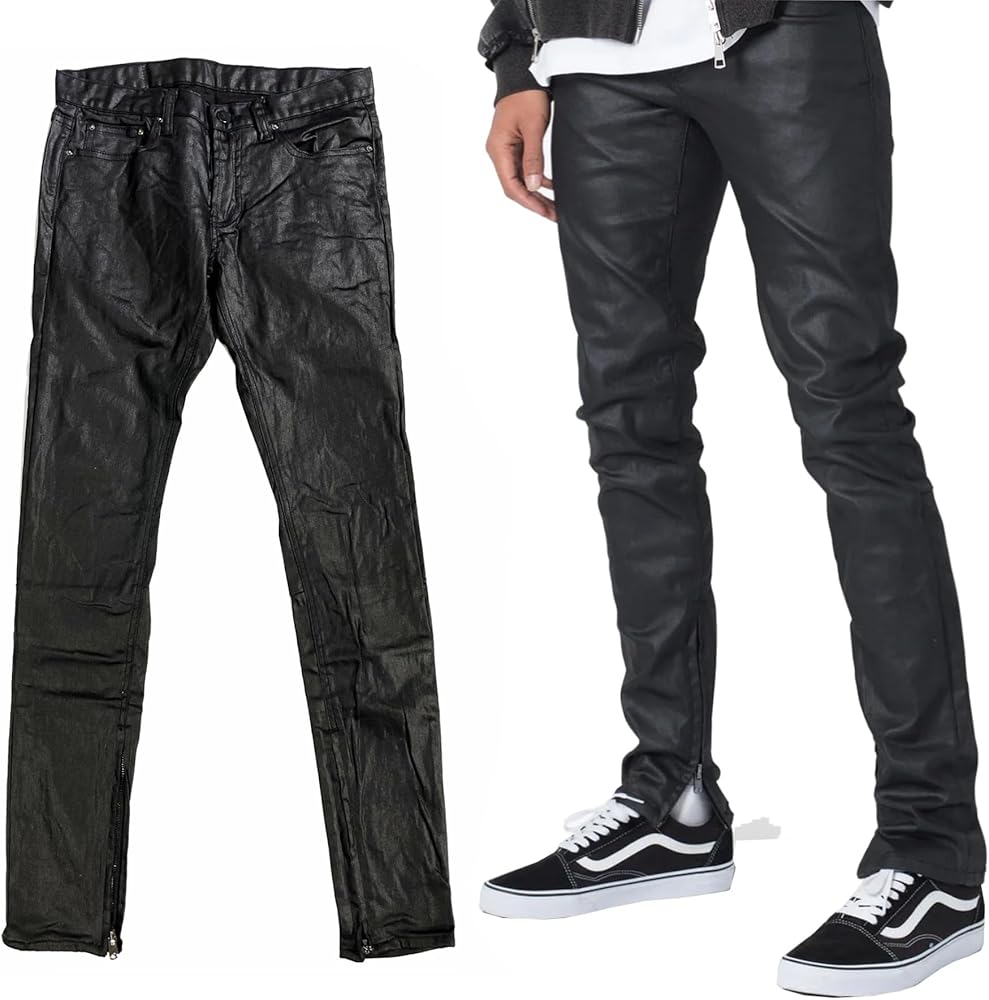 Amazon | [ミニマル] M11 スキニー デニム パンツ PU加工 ブラック 黒