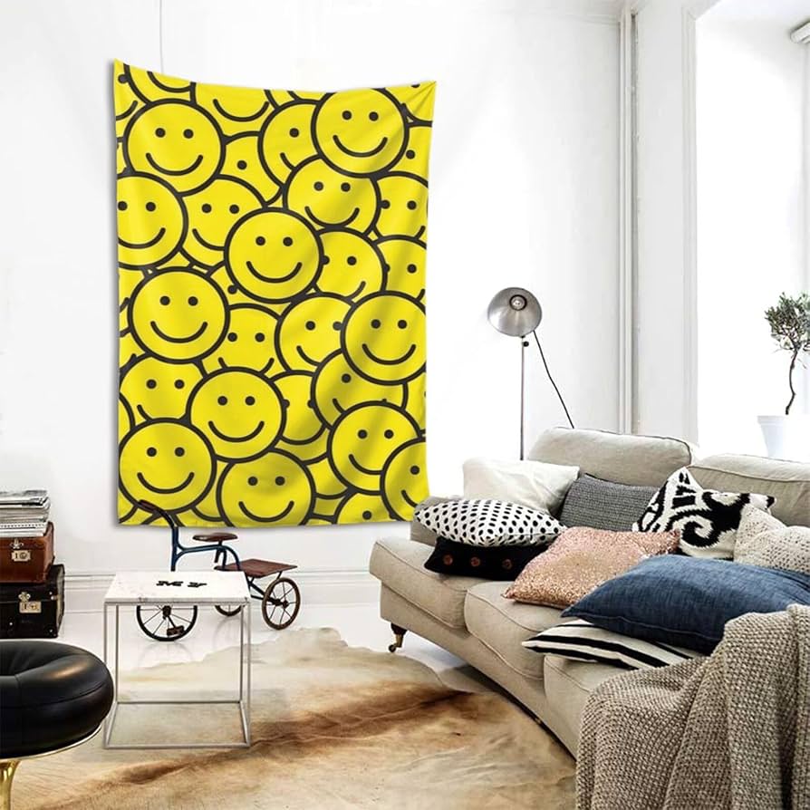 Amazon.co.jp: 写真 カラフル ニコちゃんマーク (5) タペストリー