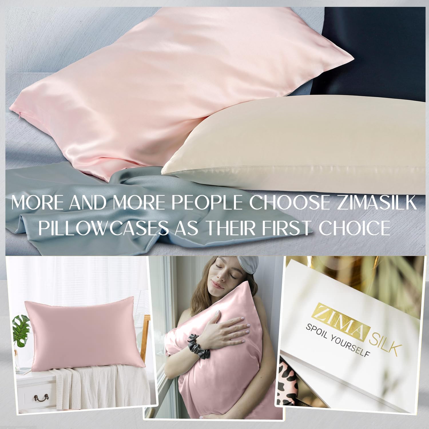 Amazon｜Zimasilk 100%ピュアシルク枕カバー1枚 髪と肌の健康に 両面19