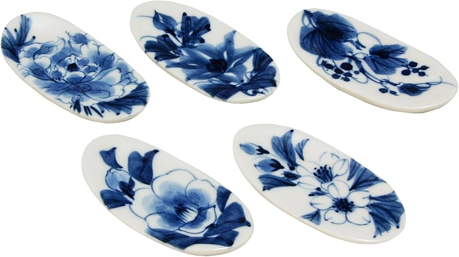 Amazon｜京焼 清水焼 陶あん 箸置 5個セット 染付草花 kta743｜箸置き