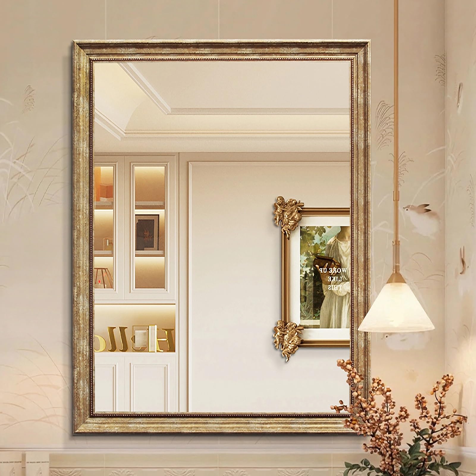 Amazon.co.jp: 壁取り付け式長方形ミラー モダン ヴィンテージ