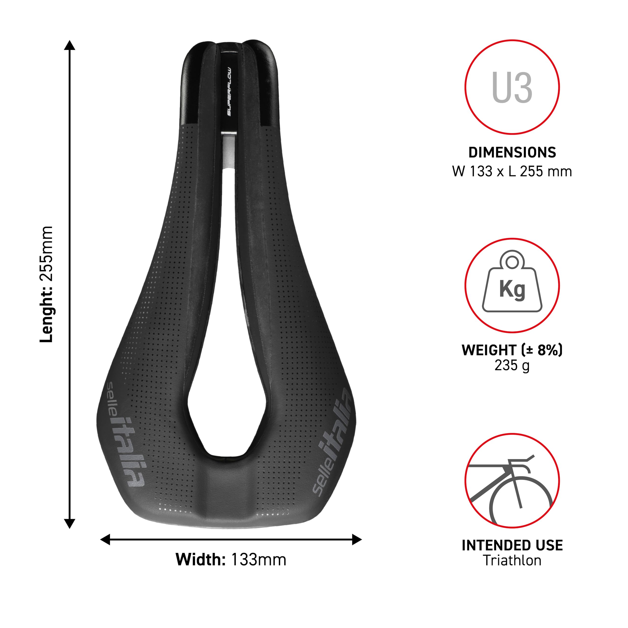 Amazon.com : Selle Italia, WATT Gel Superflow, Saddle, 255 x 135mm