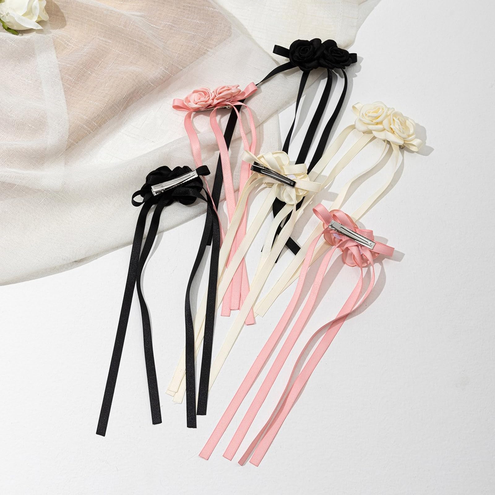 ハンドメイドリボンおまとめ品バレッタシューズクリップヘアピンローズ