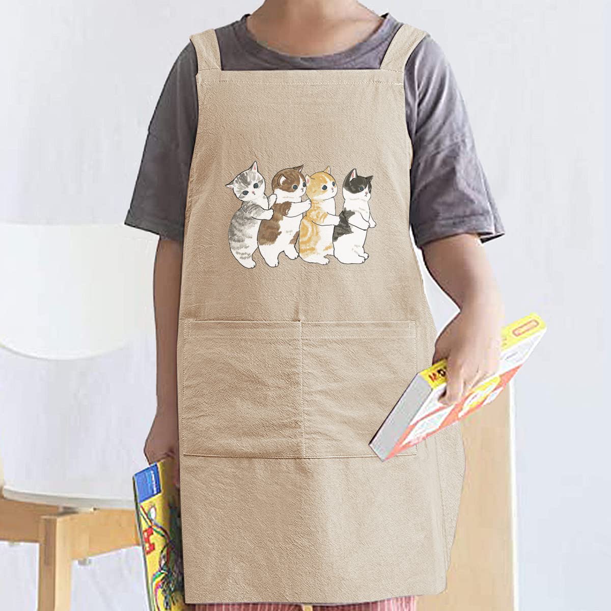 Amazon｜子ども用エプロン 萌え 子猫 ネコ柄 エプロン 子供用 親子