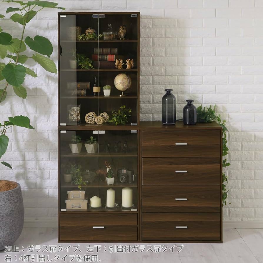 値下げ実施）木製ガラス扉本棚 4段 引き出し付き 値下げ実施）木製