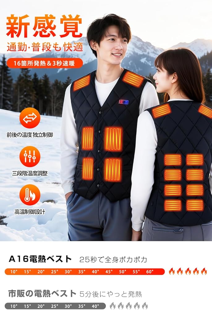 Amazon | [Czlyxo] 電熱ベスト 加熱ベスト 【16箇所発熱 前後独立