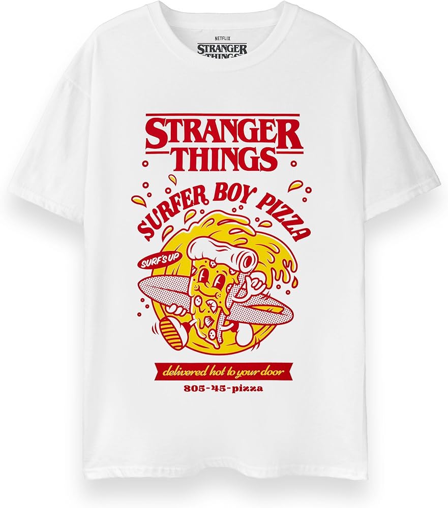 Amazon.com: Stranger Things Mens T-Shirt | Adults Surfer Pizza Boy